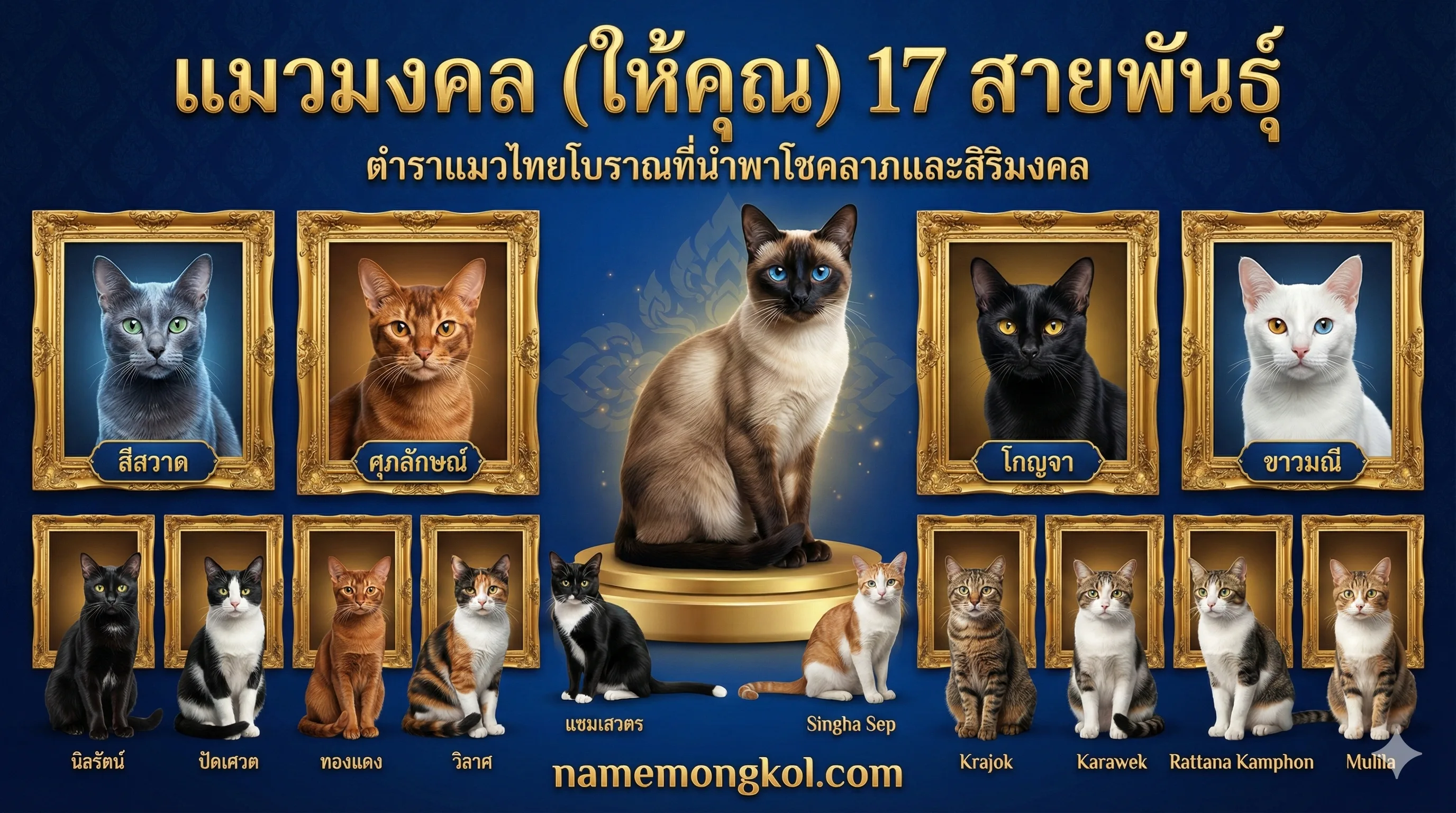 ภาพหน้าปกบทความ 17 แมวมงคลไทย 2569: เปิดตำราสมุดข่อยโบราณ เลี้ยงเสริมดวงตามความเชื่อ