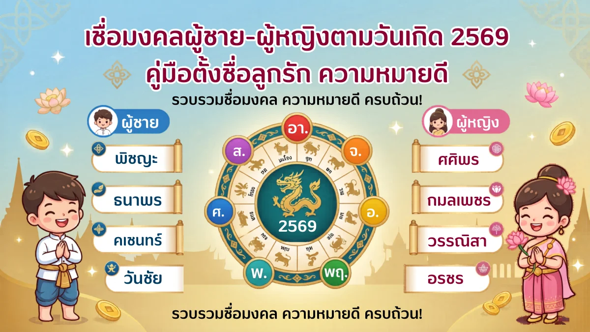 ชื่อมงคลชาย-หญิง ตามวันเกิด 7 วัน 2569 - 50+ ชื่อมงคลเกรด A+ | NameMongkol